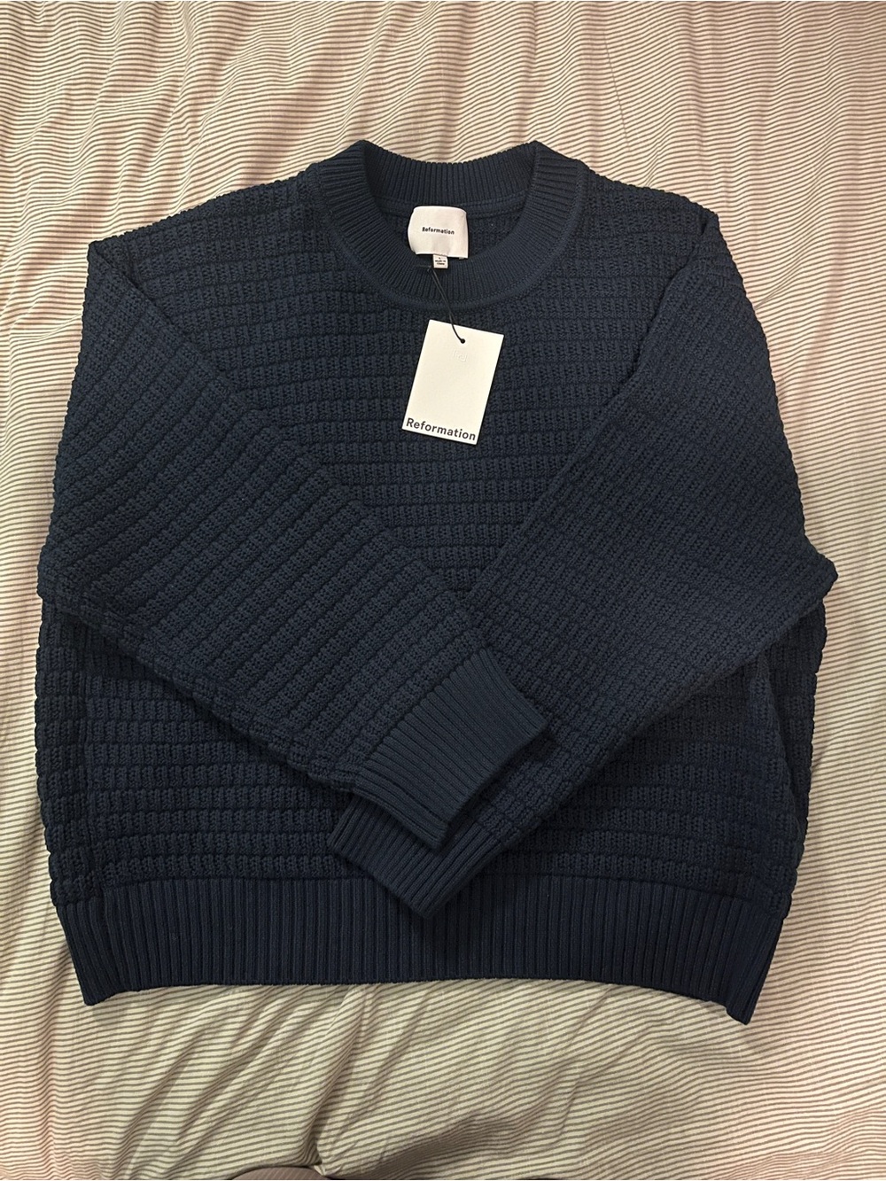 nwt reformation collie oversized cotton crew sweater navy blue size large